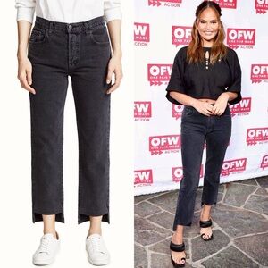 J Brand ‘Wynne’ Crop Straight Leg Step Hem Jeans in “Overthrow” Black Size 24